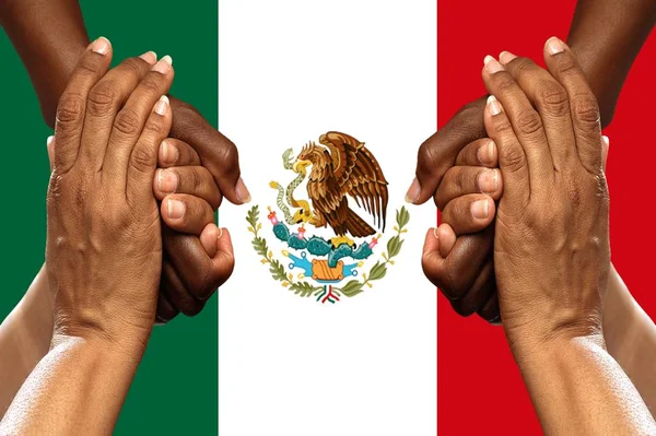 México Bandera Multicultural Grupo Jóvenes Integración Diversidad Aislada — Foto de Stock