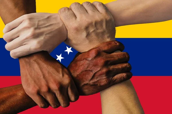 Venezuela Bandera Multicultural Grupo Jóvenes Integración Diversidad Aislada — Foto de Stock