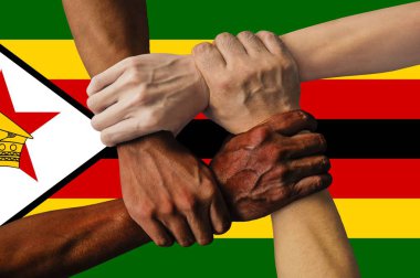 Zimbabwe bayrağı, çok kültürlü gençlerden oluşan bir grubun kesişmesi.