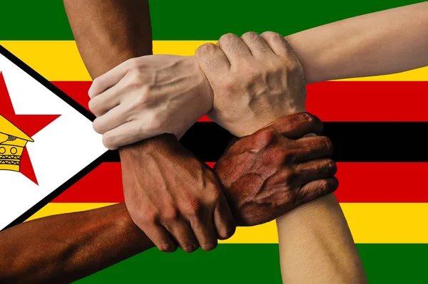 Drapeau Zimbabwe Intégration Groupe Multiculturel Jeunes — Photo