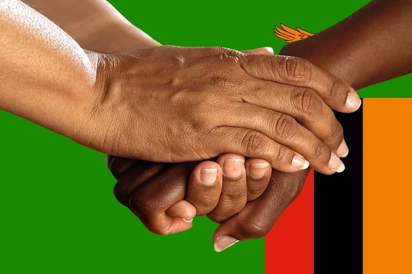 Zambia Flag Intergration Multicultural Group Young People — Stock Photo, Image