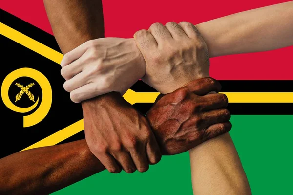 Vanuatu Bayrağı Çok Kültürlü Gençlerden Oluşan Bir Grubun Kesişmesi — Stok fotoğraf