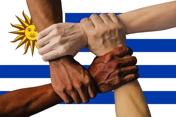 Uruguay flag, intergration of a diversity group of a young — 스톡 사진