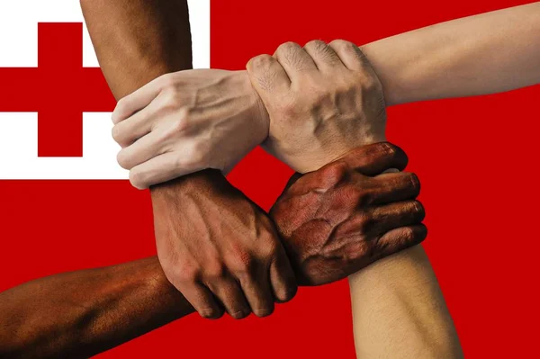 Bandera Tonga Integración Grupo Multicultural Jóvenes — Foto de Stock