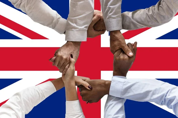 Bandera Del Reino Unido Integración Grupo Multicultural Jóvenes — Foto de Stock