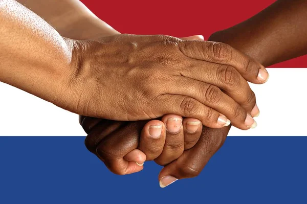 Holland Lobogót Fiatalok Egy Multikulturális Csoport Integration — Stock Fotó