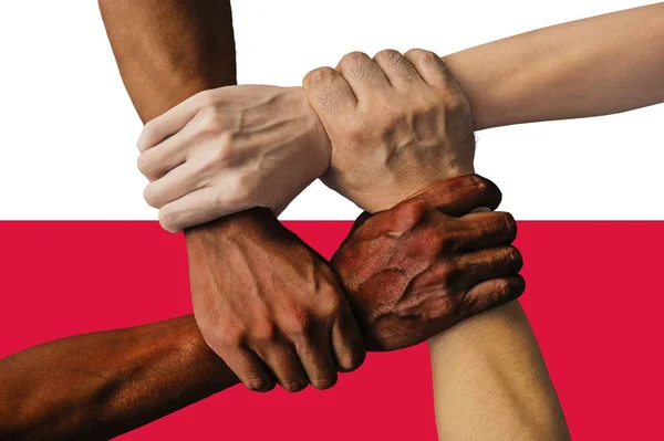 Polonia Bandiera Integrazione Gruppo Multiculturale Giovani — Foto Stock