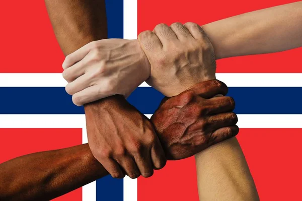 Norvegia Bandiera Integrazione Gruppo Multiculturale Giovani — Foto Stock