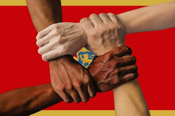 Bandera Montenegro Integración Grupo Multicultural Jóvenes —  Fotos de Stock