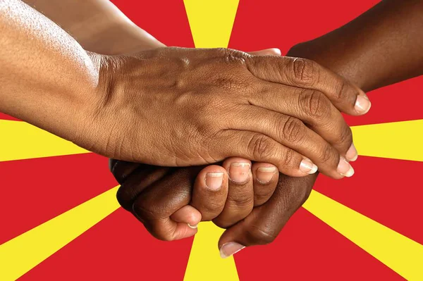 Macedonia Flag Intergration Multicultural Group Young People — Stock Photo, Image