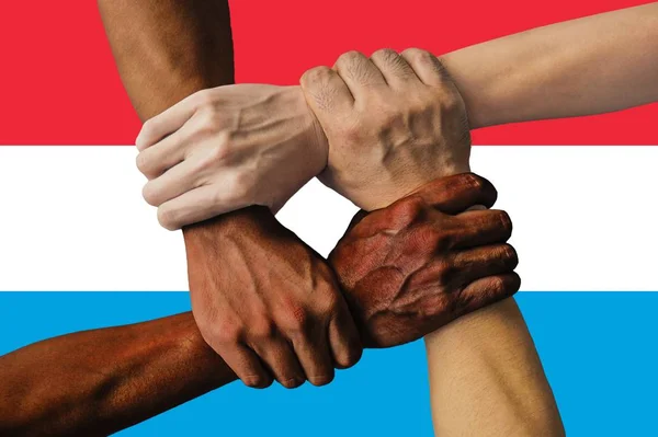 Luxemburgs Flagga Integration Mångkulturell Grupp Ungdomar — Stockfoto