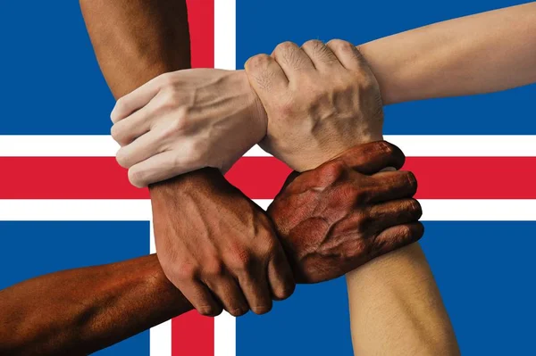 Bandera Islandia Integración Grupo Multicultural Jóvenes — Foto de Stock