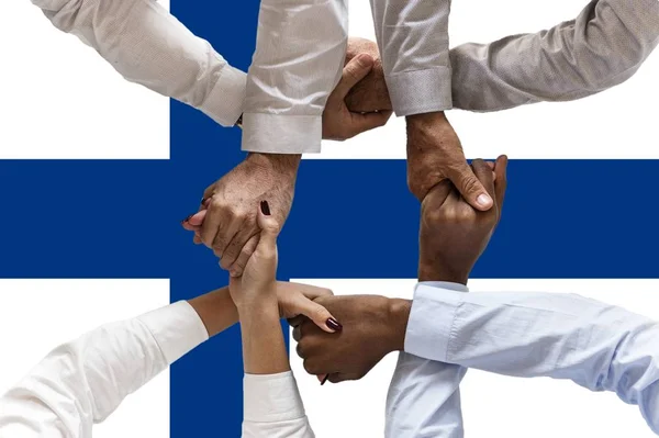 Finlandia Bandera Integración Grupo Multicultural Jóvenes — Foto de Stock