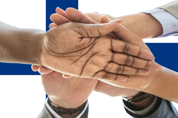 Vlag Van Finland Integratie Van Een Multiculturele Groep Van Jonge — Stockfoto