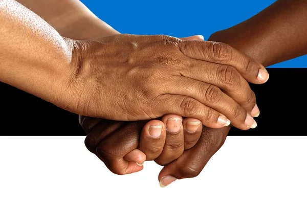 Flag of Estonia, intergration of a multicultural group of young people — Stock Photo, Image