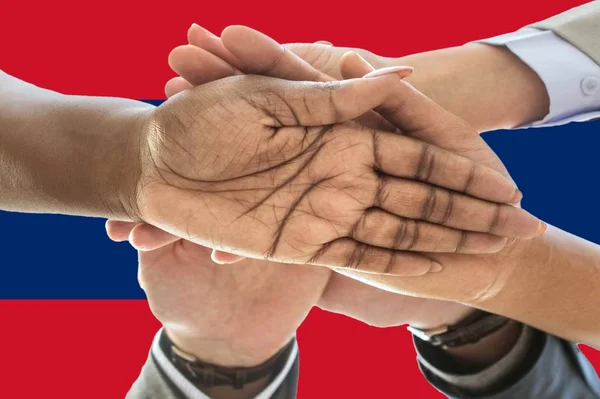 Flag of Laos, intergration of a multicultural group of young people — Stock Photo, Image