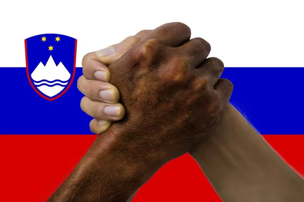 Прапор Словенії, інтеграція багатокультурної група молодих людей — стокове фото