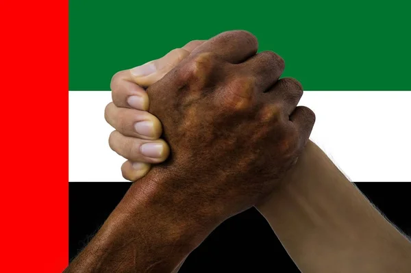 united arab emirates flag, intergration of a multicultural group of young people