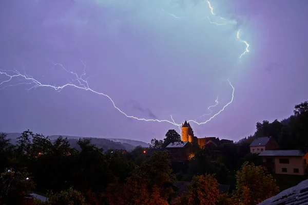 Nightly thunderstorm over Bertrada Castle in Germany