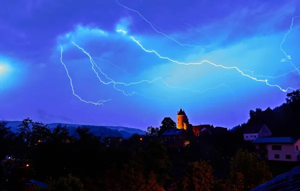 Nightly thunderstorm over Bertrada Castle in Germany