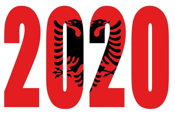 Bandeira da Albânia em 2020 letras com fundo isolado . — Fotografia de Stock