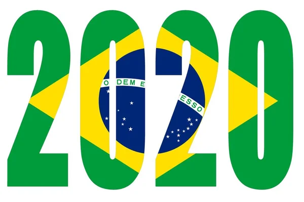 Flag of Brazil on 2020 letters with isolated background. — Stock Photo, Image