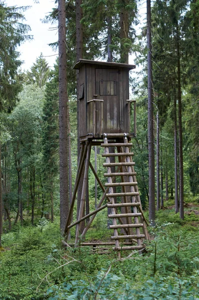 Wieża myśliwska High Seat Hunters w wiejskim krajobrazie, Niemcy — Zdjęcie stockowe