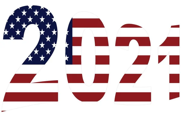 Bendera Amerika Serikat pada 2021 huruf dengan latar belakang terisolasi. — Stok Foto