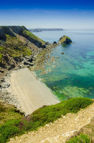 Egy Szép Napsütéses Nap Beszközök Öbölben Cornwall Anglia — Stock Fotó