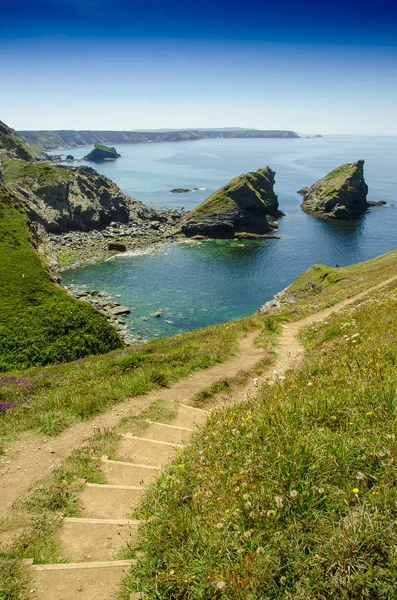 Egy Szép Napsütéses Nap Beszközök Öbölben Cornwall Anglia — Stock Fotó