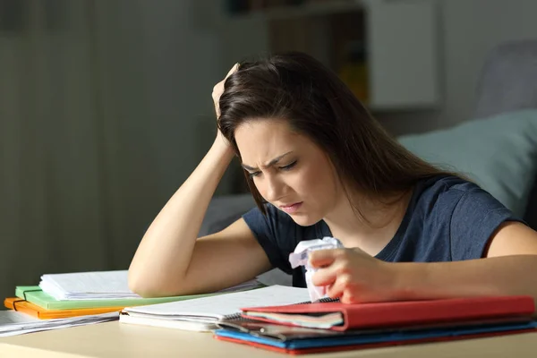 Frustrated Student Hardworking Late Hours Night Home — Stock Photo, Image