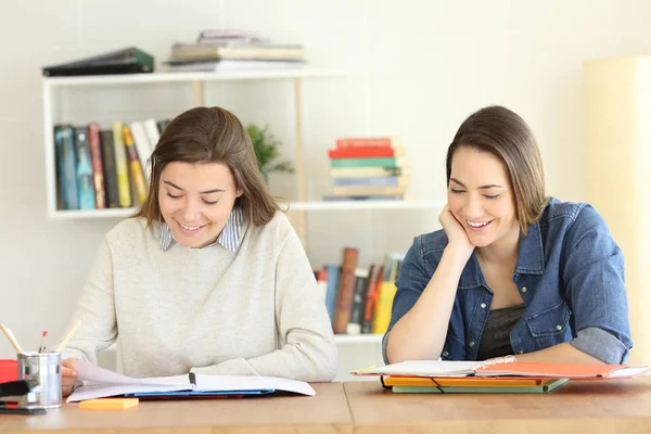 Retrato Dos Estudiantes Felices Aprendiendo Juntos Casa — Foto de Stock