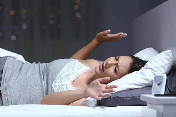 Woman Having Nightmare Lying Bed Night Home — Stock Photo, Image