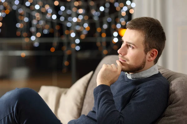 Man Wondering Night Sitting Couch Living Room Home — Stock Photo, Image