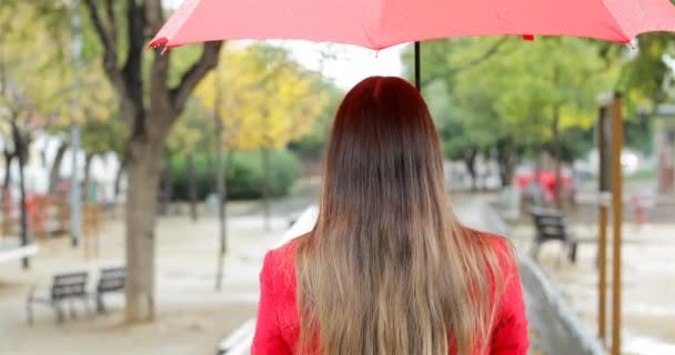 Vue Arrière Portrait Une Femme Heureuse Marchant Souriant Regardant Caméra — Video