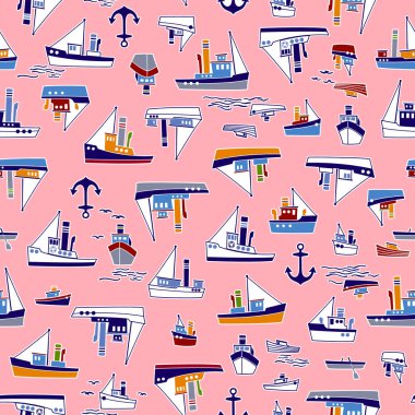 Gemi desen illüstrasyon, eski bir gemi görüntü gösterimi bu sorunsuz bir şekilde kendini tekrarlar