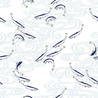 Japon balık desen stil, serbest çizimde bir Japon tarzı balık çekti, sorunsuz bir şekilde bu tekerrür,