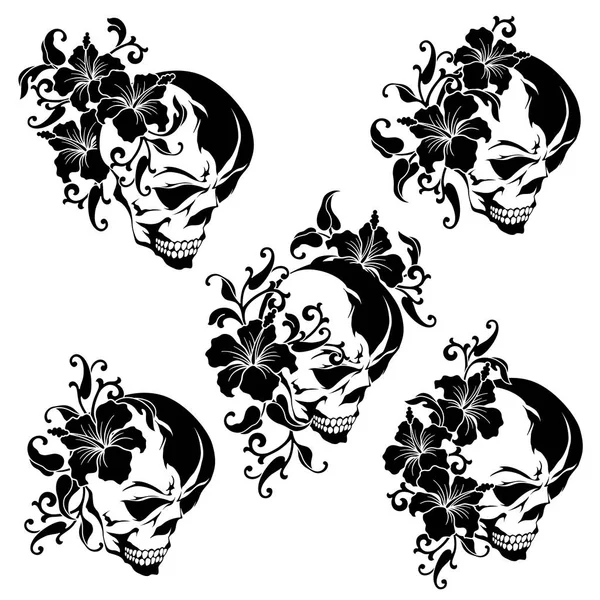 Illustration Scull Hibiscus Matched Flower Skull Made Illustration — Stock Vector