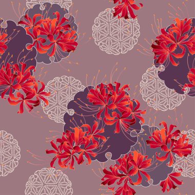 Japon tarzı küme amaryllis desen, bir Japon tarzı tasarımını küme nergis zambağı, kullanıldığı bir kimonothis için resim tekrar tekrar devam ediyor