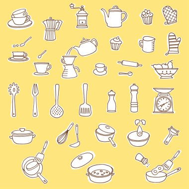 Mutfak gereçler illüstrasyon, mutfak malzemesi bir örnek basit yaptım,