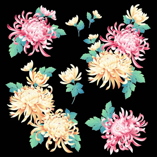 Japanese Style Chrysanthemum Design Japanese Style Chrysanthemum Flower Used Kimono — Stock Vector