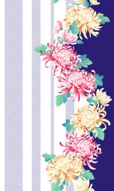 Japon tarzı kasımpatı deseni, Japon tasarım stil kasımpatı çiçeği, bu resim tekrar tekrar devam ediyor, bir kimono için kullanılır,
