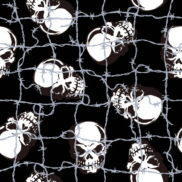 Pattern Barbed Wire Skull Matched Skull Barbed Wire Made Pattern — Stock Vector