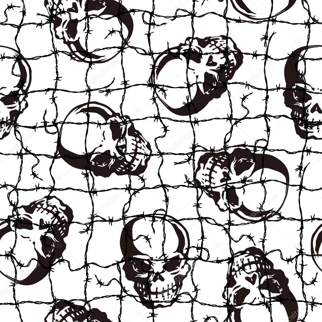 Pattern of barbed wire and the skull,I matched the skull with barbed wire and made a pattern,I continue seamlessly,