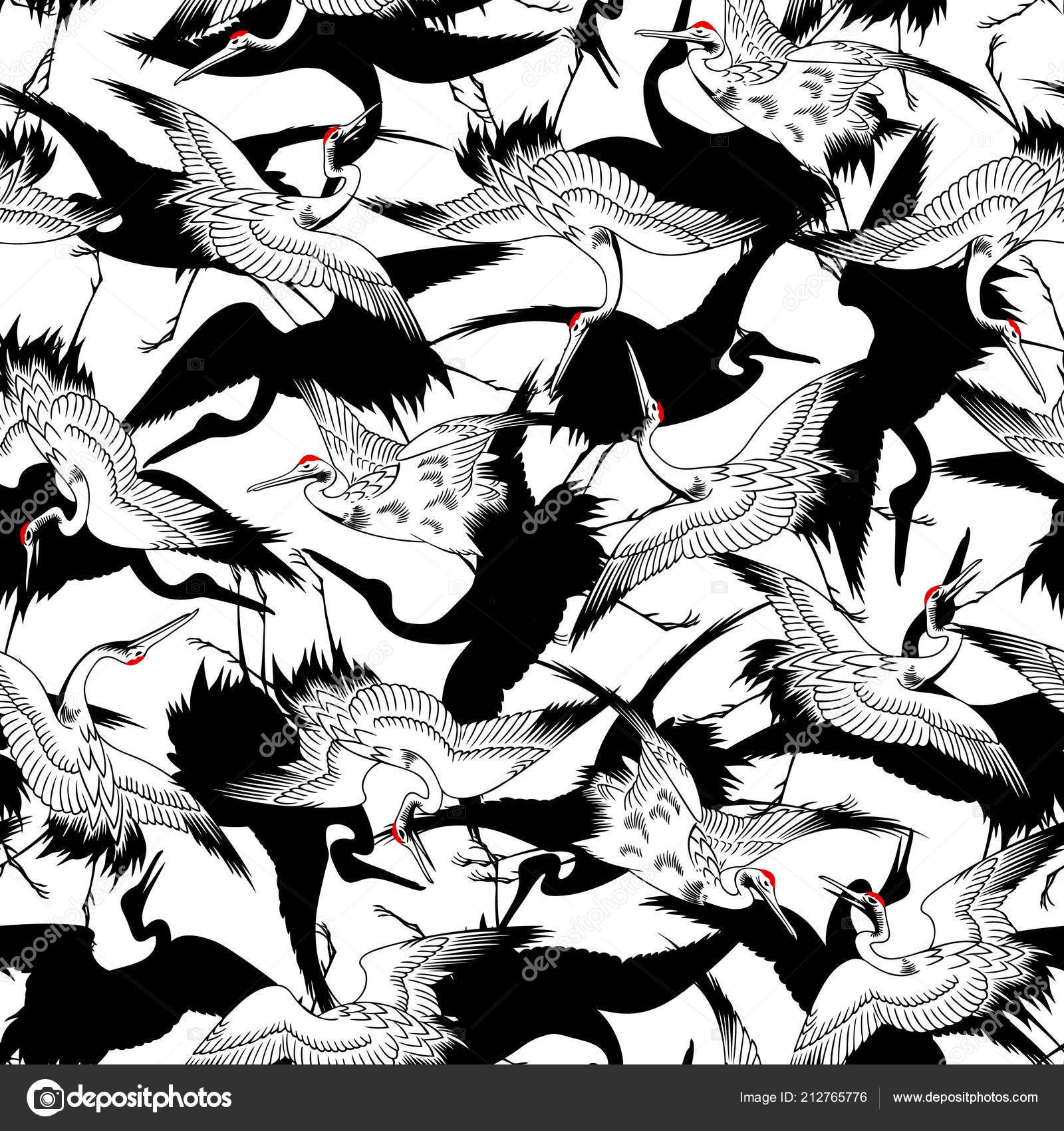 Japanese Style Crane Pattern Drew Crane Japanese Technique Stock Vector Image by ©daicokuebisu