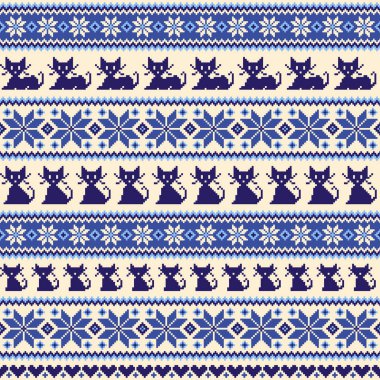 Nordic olaylar illüstrasyon kedi desen, geleneksel İskandinav desen tasarlanmış,