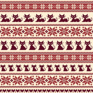 Nordic olaylar illüstrasyon kedi desen, geleneksel İskandinav desen tasarlanmış,