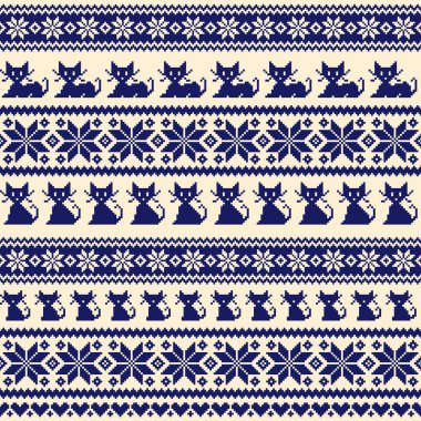 Nordic olaylar illüstrasyon kedi desen, geleneksel İskandinav desen tasarlanmış,