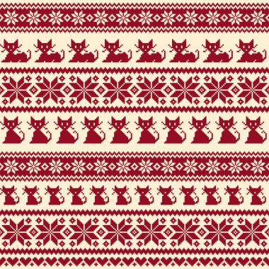 Nordic olaylar illüstrasyon kedi desen, geleneksel İskandinav desen tasarlanmış,