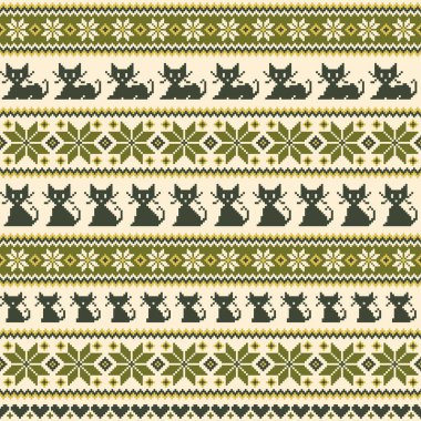 Nordic olaylar illüstrasyon kedi desen, geleneksel İskandinav desen tasarlanmış,